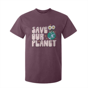 Earth Day Save Our Planet T Shirt For Kid Cute Retro Groove Flower TS11 Maroon Print Your Wear