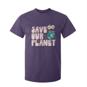 Earth Day Save Our Planet T Shirt For Kid Cute Retro Groove Flower TS11 Purple Print Your Wear