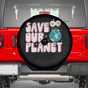 Earth Day Save Our Planet Spare Tire Cover Cute Retro Groove Flower TS11 Black Print Your Wear