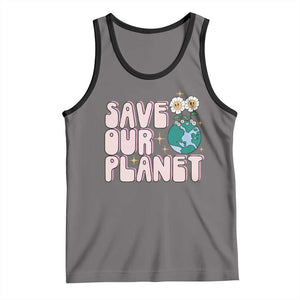 Earth Day Save Our Planet Tank Top Cute Retro Groove Flower TS11 Deep Heather Black Print Your Wear