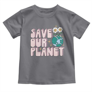Earth Day Save Our Planet Toddler T Shirt Cute Retro Groove Flower TS11 Charcoal Print Your Wear