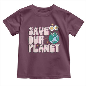 Earth Day Save Our Planet Toddler T Shirt Cute Retro Groove Flower TS11 Maroon Print Your Wear