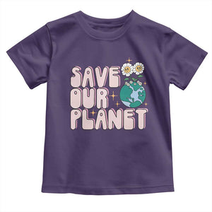 Earth Day Save Our Planet Toddler T Shirt Cute Retro Groove Flower TS11 Purple Print Your Wear