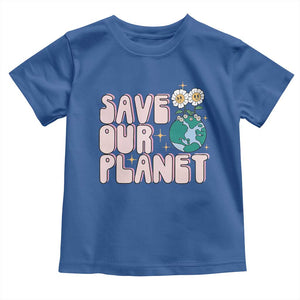 Earth Day Save Our Planet Toddler T Shirt Cute Retro Groove Flower TS11 Royal Blue Print Your Wear