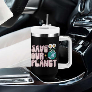 Earth Day Save Our Planet Tumbler With Handle Cute Retro Groove Flower TS11 Print Your Wear