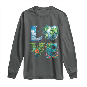 LOVE Planet Nature Anniversary Earth Day Long Sleeve Shirt TS11 Dark Heather Print Your Wear