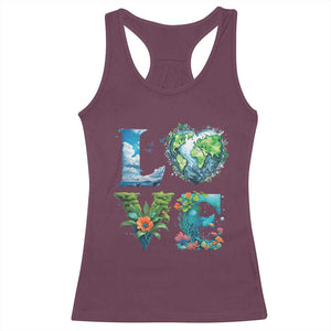 LOVE Planet Nature Anniversary Earth Day Racerback Tank Top TS11 Maroon Print Your Wear