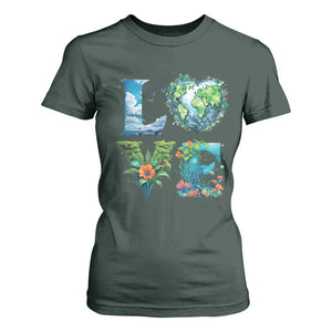LOVE Planet Nature Anniversary Earth Day T Shirt For Women TS11 Dark Forest Green Print Your Wear