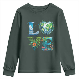 LOVE Planet Nature Anniversary Earth Day Youth Sweatshirt TS11 Dark Forest Green Print Your Wear