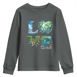 LOVE Planet Nature Anniversary Earth Day Youth Sweatshirt TS11 Dark Heather Print Your Wear
