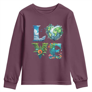 LOVE Planet Nature Anniversary Earth Day Youth Sweatshirt TS11 Maroon Print Your Wear
