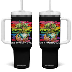 And I Think To Myself What A Wonderful World Earth Day Tumbler With Handle TS11 One Size: 40 oz Black Print Your Wear