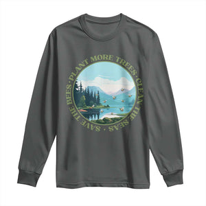 Earth Day Long Sleeve Shirt Save The Bees Plant More Trees Clean The Seas TS11 Dark Heather Print Your Wear