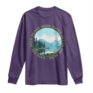 Earth Day Long Sleeve Shirt Save The Bees Plant More Trees Clean The Seas TS11 Purple Print Your Wear