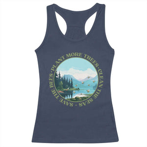 Earth Day Racerback Tank Top Save The Bees Plant More Trees Clean The Seas TS11 Navy Print Your Wear