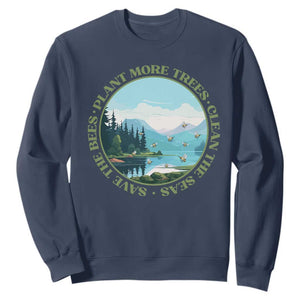Earth Day Sweatshirt Save The Bees Plant More Trees Clean The Seas TS11 Navy Print Your Wear