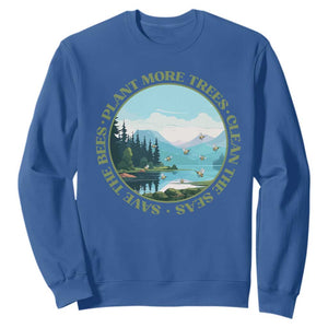 Earth Day Sweatshirt Save The Bees Plant More Trees Clean The Seas TS11 Royal Blue Print Your Wear