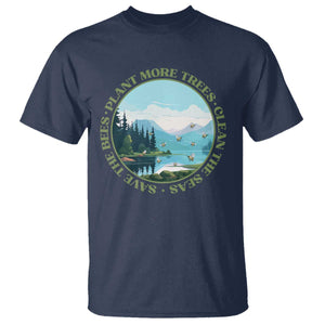 Earth Day T Shirt Save The Bees Plant More Trees Clean The Seas TS11 Navy Print Your Wear