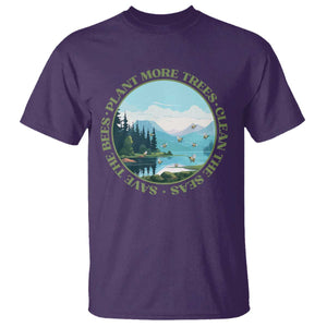 Earth Day T Shirt Save The Bees Plant More Trees Clean The Seas TS11 Purple Print Your Wear