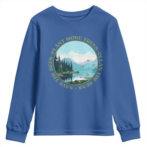 Earth Day Youth Sweatshirt Save The Bees Plant More Trees Clean The Seas TS11 Royal Blue Print Your Wear
