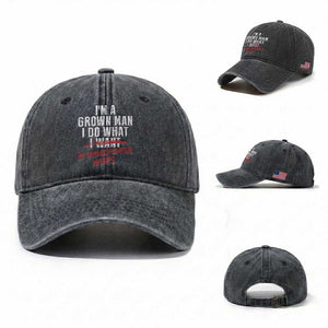 Girl Grandpa Washed Cotton Baseball Cap Funny I Am A Grown Man I Do What My Granddaughter Wants TS11 Washed Cap Universal Fit Dark Gray Print Your Wear