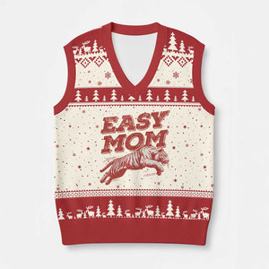 Easy Tiger Mom V-Neck Knit Sweater Vest Vintage Boho Distressed Aesthetic Mother's Day Gifts TS11 Beige Red Print Your Wear