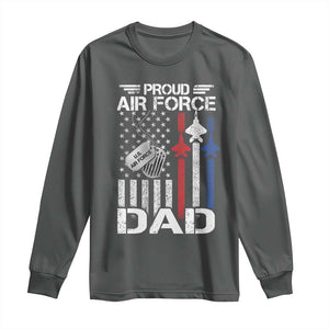Proud Air Force Dad Long Sleeve Shirt Military Army Father Vintage American Flag TS11 Dark Heather Print Your Wear