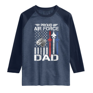 Proud Air Force Dad Raglan Shirt Military Army Father Vintage American Flag TS11 Heather Denim Navy Print Your Wear
