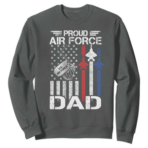 Proud Air Force Dad Sweatshirt Military Army Father Vintage American Flag TS11 Dark Heather Print Your Wear