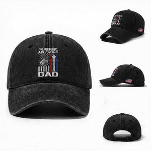 Proud Air Force Dad Washed Cotton Baseball Cap Military Army Father Vintage American Flag TS11 Washed Cap Universal Fit Black Print Your Wear