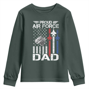 Proud Air Force Dad Youth Sweatshirt Military Army Father Vintage American Flag TS11 Dark Forest Green Print Your Wear