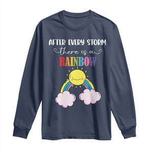 After Every Storm There Is A Rainbow Long Sleeve Shirt Sentimental Pregnancy Announcement TS11 Navy Print Your Wear