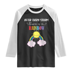 After Every Storm There Is A Rainbow Raglan Shirt Sentimental Pregnancy Announcement TS11 Black White Print Your Wear