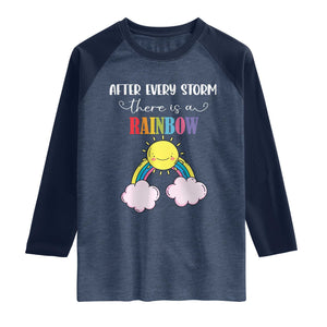 After Every Storm There Is A Rainbow Raglan Shirt Sentimental Pregnancy Announcement TS11 Heather Denim Navy Print Your Wear