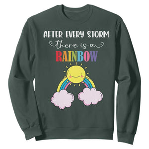 After Every Storm There Is A Rainbow Sweatshirt Sentimental Pregnancy Announcement TS11 Dark Forest Green Print Your Wear