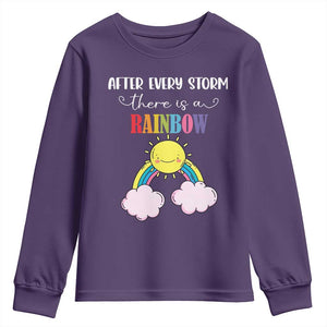 After Every Storm There Is A Rainbow Youth Sweatshirt Sentimental Pregnancy Announcement TS11 Purple Print Your Wear