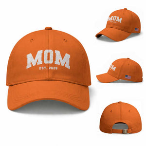 Mom Est 2026 Baseball Cap Promoted To Mommy Mother's Day TS11 Baseball Cap Universal Fit Orange Print Your Wear