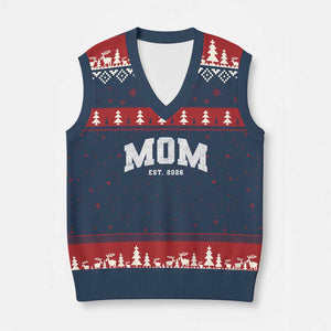 Mom Est 2026 V-Neck Knit Sweater Vest Promoted To Mommy Mother's Day TS11 Navy Red Print Your Wear