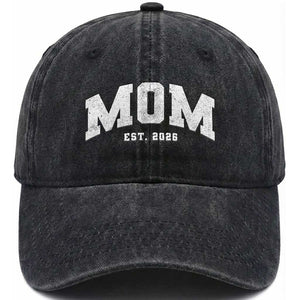 Mom Est 2026 Washed Cotton Baseball Cap Promoted To Mommy Mother's Day TS11 Print Your Wear