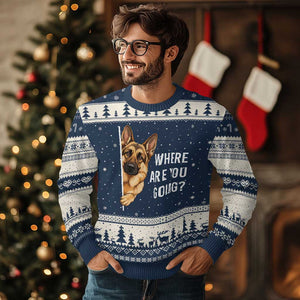 Where are You Going Funny German Shepherd Dog Ugly Christmas Sweater TS11 Navy Beige Print Your Wear