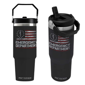 ER Nurse Emegency Department Flip Straw Tumbler Vintage American Flag Healthcare Nursing TS11 One Size: 30 oz Black Print Your Wear