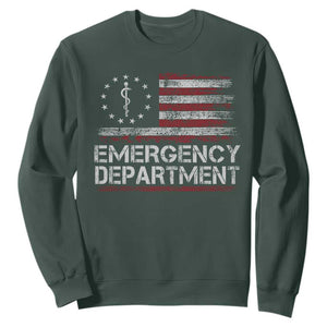 ER Nurse Emegency Department Sweatshirt Vintage American Flag Healthcare Nursing TS11 Dark Forest Green Print Your Wear