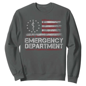 ER Nurse Emegency Department Sweatshirt Vintage American Flag Healthcare Nursing TS11 Dark Heather Print Your Wear