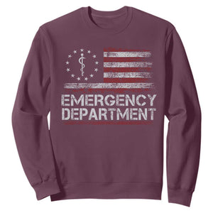 ER Nurse Emegency Department Sweatshirt Vintage American Flag Healthcare Nursing TS11 Maroon Print Your Wear