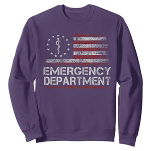 ER Nurse Emegency Department Sweatshirt Vintage American Flag Healthcare Nursing TS11 Purple Print Your Wear