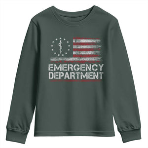 ER Nurse Emegency Department Youth Sweatshirt Vintage American Flag Healthcare Nursing TS11 Dark Forest Green Print Your Wear