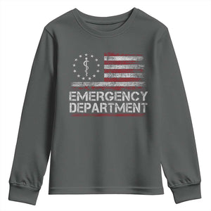 ER Nurse Emegency Department Youth Sweatshirt Vintage American Flag Healthcare Nursing TS11 Dark Heather Print Your Wear