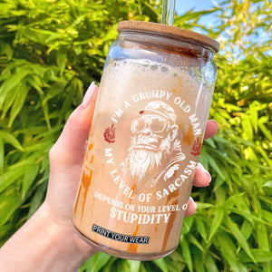I Am A Grumpy Old Man My Level Of Sarcasm Depends On Your Level Of Stupidity Glass Can Funny Old Bigfoot