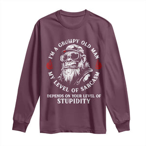 I Am A Grumpy Old Man My Level Of Sarcasm Depends On Your Level Of Stupidity Long Sleeve Shirt Funny Old Bigfoot