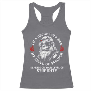 I Am A Grumpy Old Man My Level Of Sarcasm Depends On Your Level Of Stupidity Racerback Tank Top Funny Old Bigfoot